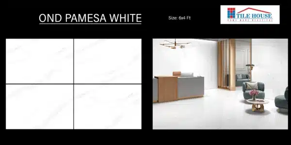 Modern space with OND Pamesa White 6x4 ft tiles – sleek floor tiles with designs | Tile House in Chennai