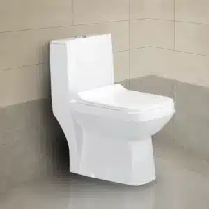 Ruby Square single piece bathroom closet – bold design with square edges | Johnson sanitaryware | Tile House showroom, Vadapalani