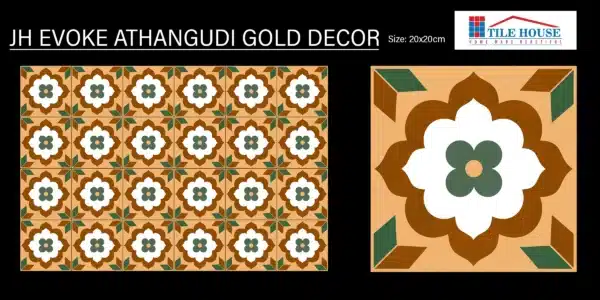 Athangudi Gold Deco – 1x1 ft traditional wall tile by Johnson Tiles | Mint showroom – Tile House Chennai
