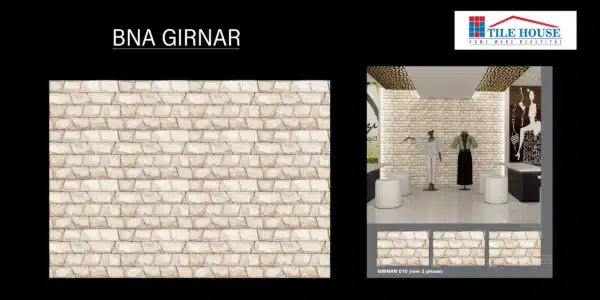 BNA Girnar – 18x12 inch elevation tile with rugged finish | Johnson Tiles | Tile House showroom, Puzhal, Chennai