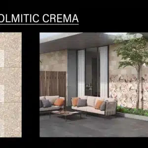 RY Dolmitic Crema – 18x12 inch elevation tile in soft stone shade | Johnson Tiles | Tile House Puzhal showroom, Chennai