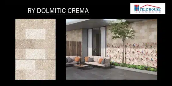 RY Dolmitic Crema – 18x12 inch elevation tile in soft stone shade | Johnson Tiles | Tile House Puzhal showroom, Chennai
