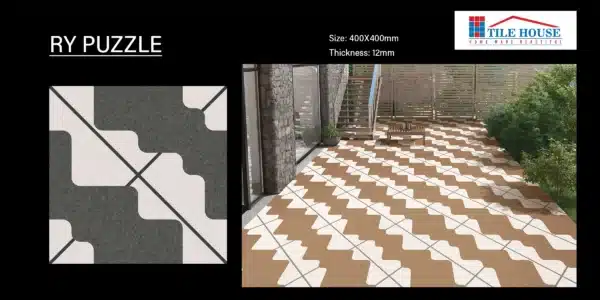 RY Puzzle Grey tile – 40x40 grey parking tiles with puzzle pattern | Tile House in Chennai, showroom in Puzhal