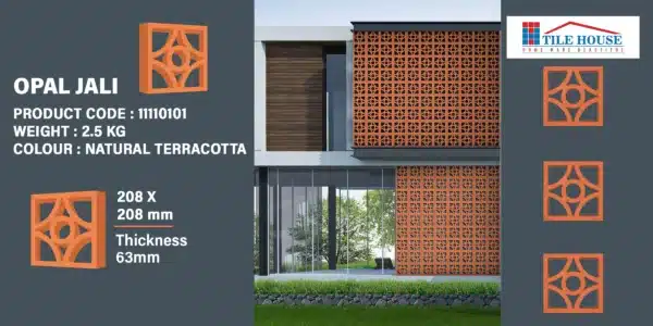 Opal clay jali – smooth terracotta design block | 208x208 mm | 63 mm thickness | Tile House showroom in Puzhal & Redhills