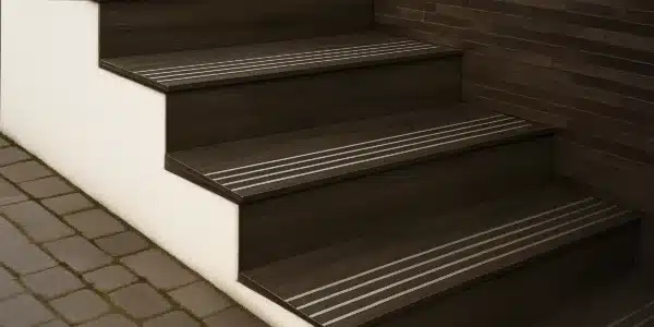 JH Step Wenge tile – 1x1 ft wood-toned step tile with grip lines | Tile House in Chennai, showroom in Mint