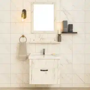 W 584 SM wall vanity – compact bathroom cabinet with mirror | Johnson sanitaryware | Tile House showroom, Puzhal, Chennai