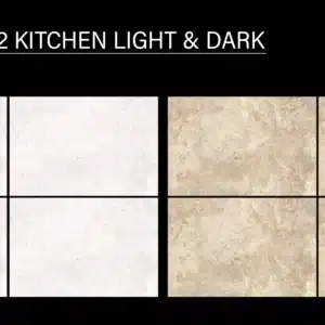 OND 1392 – 18x12 inch Johnson Tiles kitchen concept with light & dark theme | Tile House Vadapalani showroom, Chennai