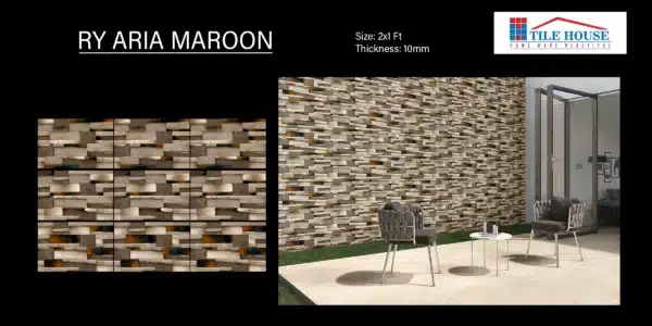 Aria Maroon – 2x1 ft elevation tile with bold color for exteriors | Johnson Tiles | Tile House showroom, Redhills