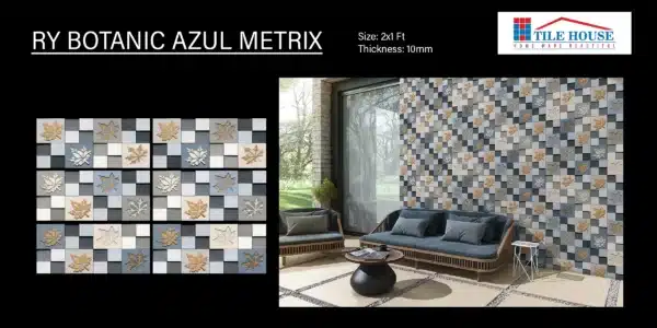 RY Botanic Azul Metrix – 2x1 ft elevation tile for exteriors | Johnson Tiles | Available at Tile House Redhills, Chennai