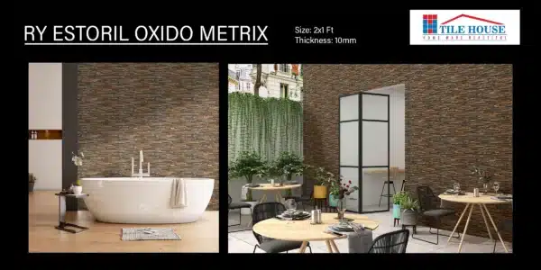 Estoril Oxid Metrix – 2x1 ft elevation tile by Johnson Tiles for outdoor cladding | Tile House showroom in Puzhal