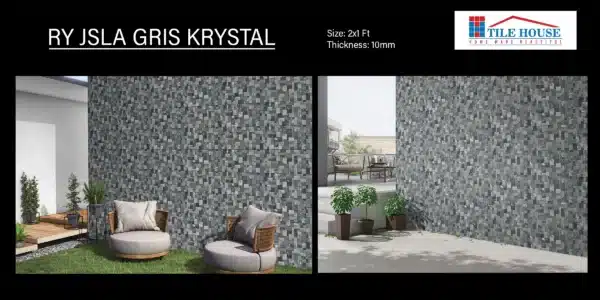 Jsla Gris Krystal – 2x1 ft elevation wall tile for modern exteriors | Johnson Tiles at Tile House showroom, Mint
