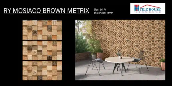 Mosiaco Brown Metrix – 2x1 ft elevation tile for rustic outdoor walls | Johnson Tiles at Tile House, Redhills