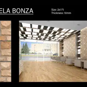 Stonela Bonza – 2x1 ft elevation tile with stone texture | Johnson Tiles at Tile House showroom, Mint, Chennai