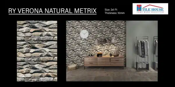 Verona Natural Metrix – 2x1 ft elevation tile with stone finish | Johnson Tiles at Tile House showroom, Vadapalani